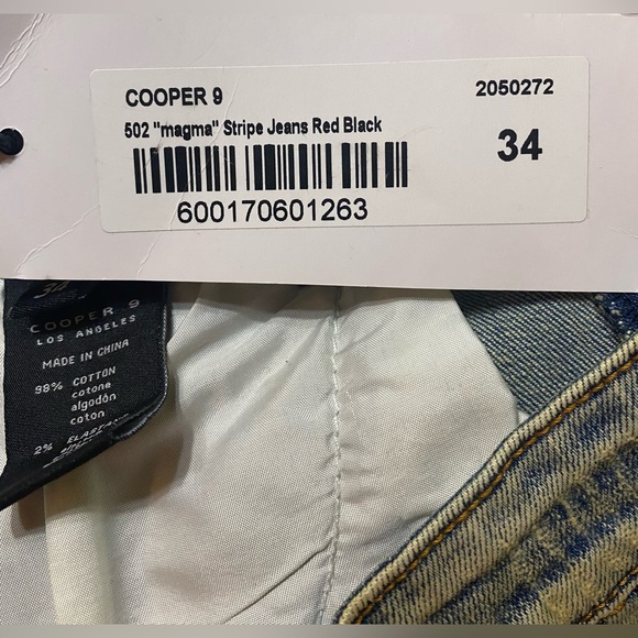 NWT COOPER 9 MENS MAGMA STRIPE JEANS RED BLACK 34X32 - Picture 11 of 11